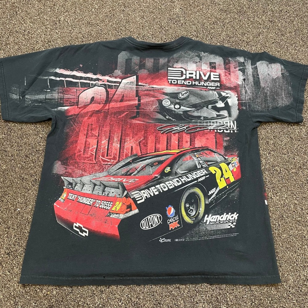 Chase Authentics Jeff Gordon NASCAR T-Shirt XL Black All Over Print Distressed - Picture 2 of 9